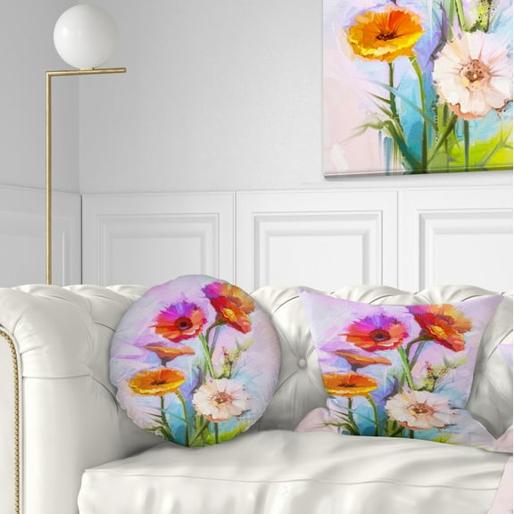 Designart Bouquet of Red White Flowers - Floral Throw Pillow - 12x20