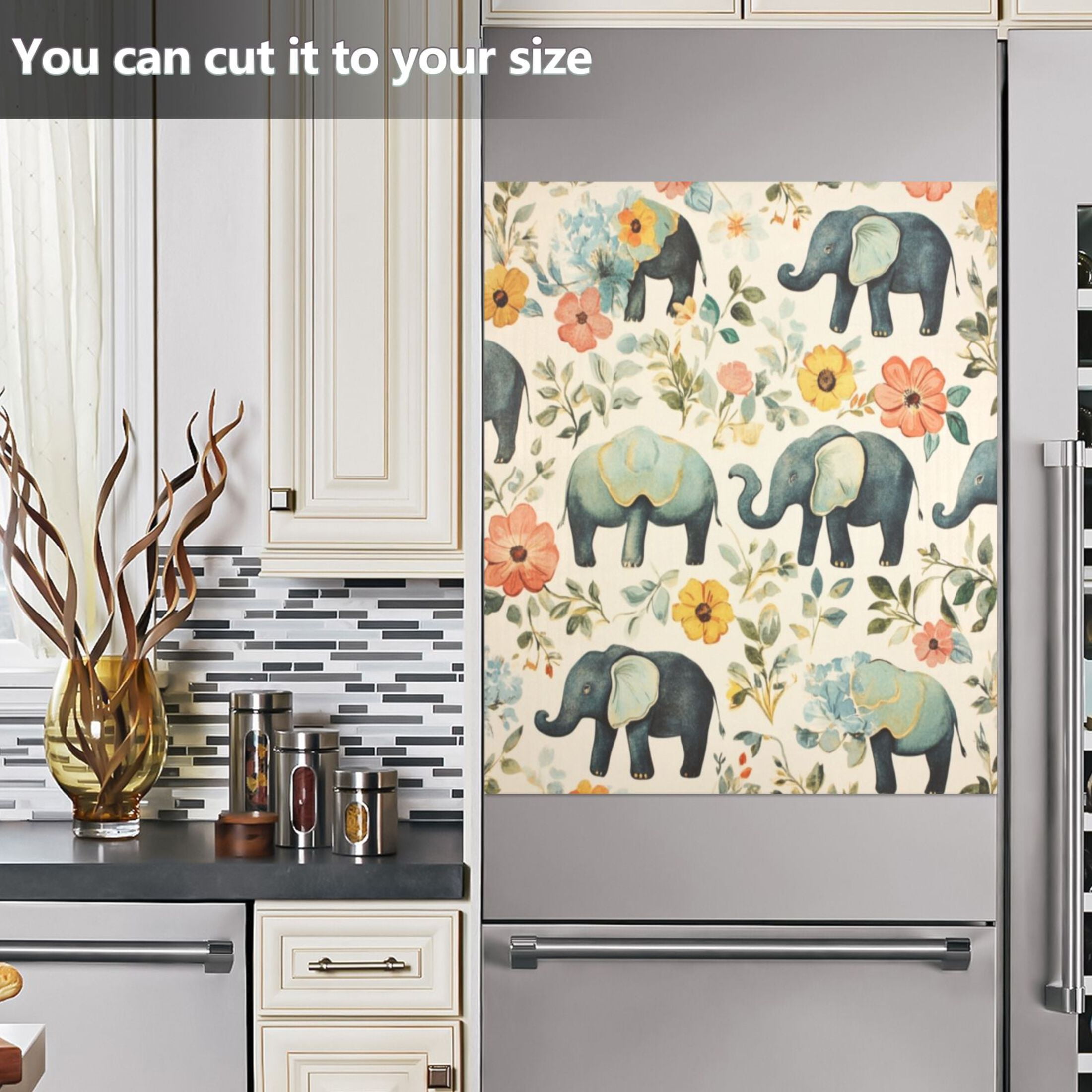 Dishwasher Magnetic Sticker 23x26 Inch Refrigerator Magnetic Sticker Washing Machine Magnetic Sticker Kitchen Panel Magnetic Sticker Home Decor Green Elephant Pattern