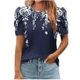 thumbnail image 3 of Qetyuw Tops for Women Puff Short Sleeve Round Neck Shirts Floral Print Tees Loose Fit Comfy Tshirt Summer Casual Tops for Women, 3 of 6