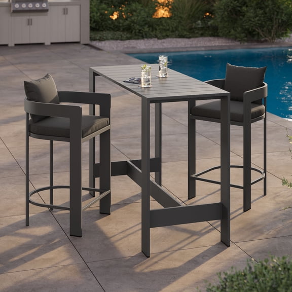 Modway Tahoe 3-Piece Outdoor Aluminum Bar Table Set in Charcoal