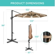 Best Choice Products 10ft 360-Degree Solar LED Lit Cantilever Patio Umbrella, Outdoor Hanging Shade - Tan