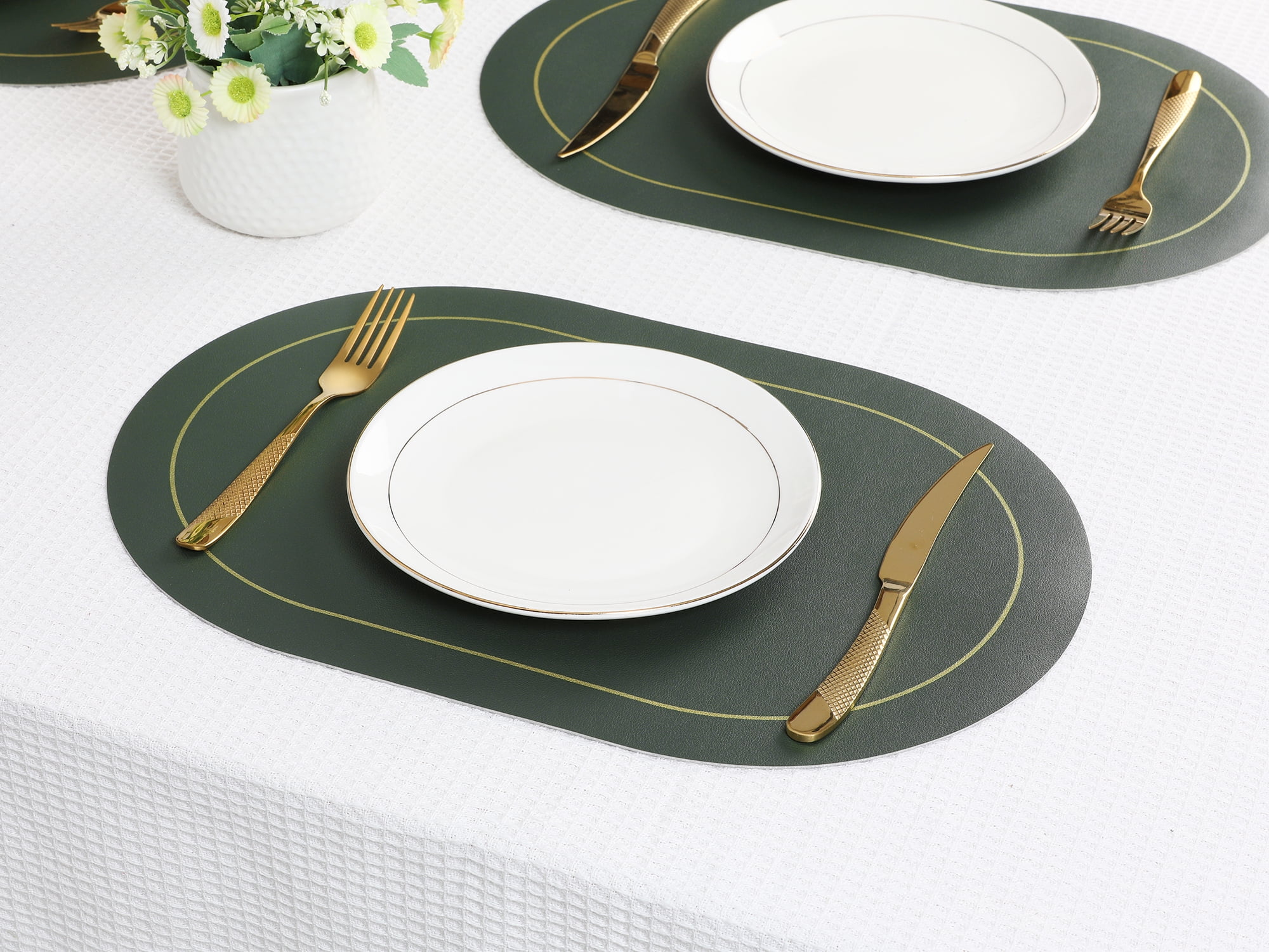 Unique Bargains Faux Leather Placemats for Kitchen Washable Table Placemats 6pk Green Gray
