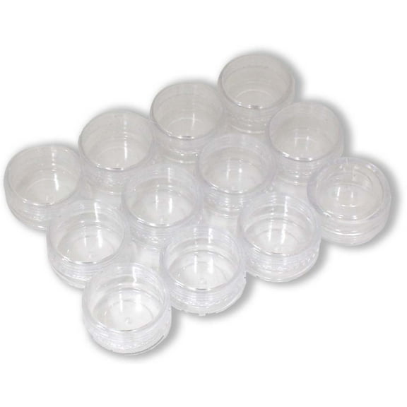 BIN BUDDY 12 Piece Clear Mini Jars with Screw-On Lids | 1.5" (3.8 cm) Diameter | 2 cm Depth | 15 ml Size | Polystyrene Plastic Material | Ideal for Gemstones, Beads & Small Items | Storage & Display