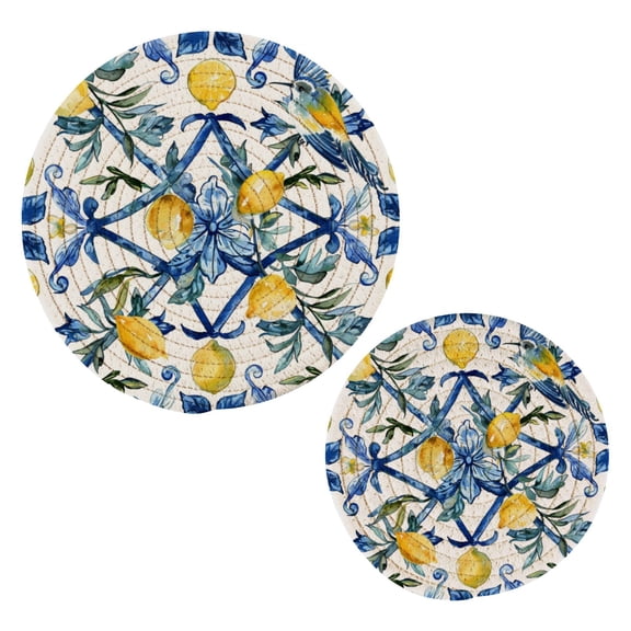 Lemon with Bohomia Pot Holders Set Trivets Hot Pads Cotton Mats for Cooking