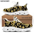 thumbnail image 1 of Zapatillas de deporte informales de malla barroca dorada para mujer, zapatos de plataforma transpirables con diseño floral europeo de lujo, ligeros y planos de viaje., 1 of 6