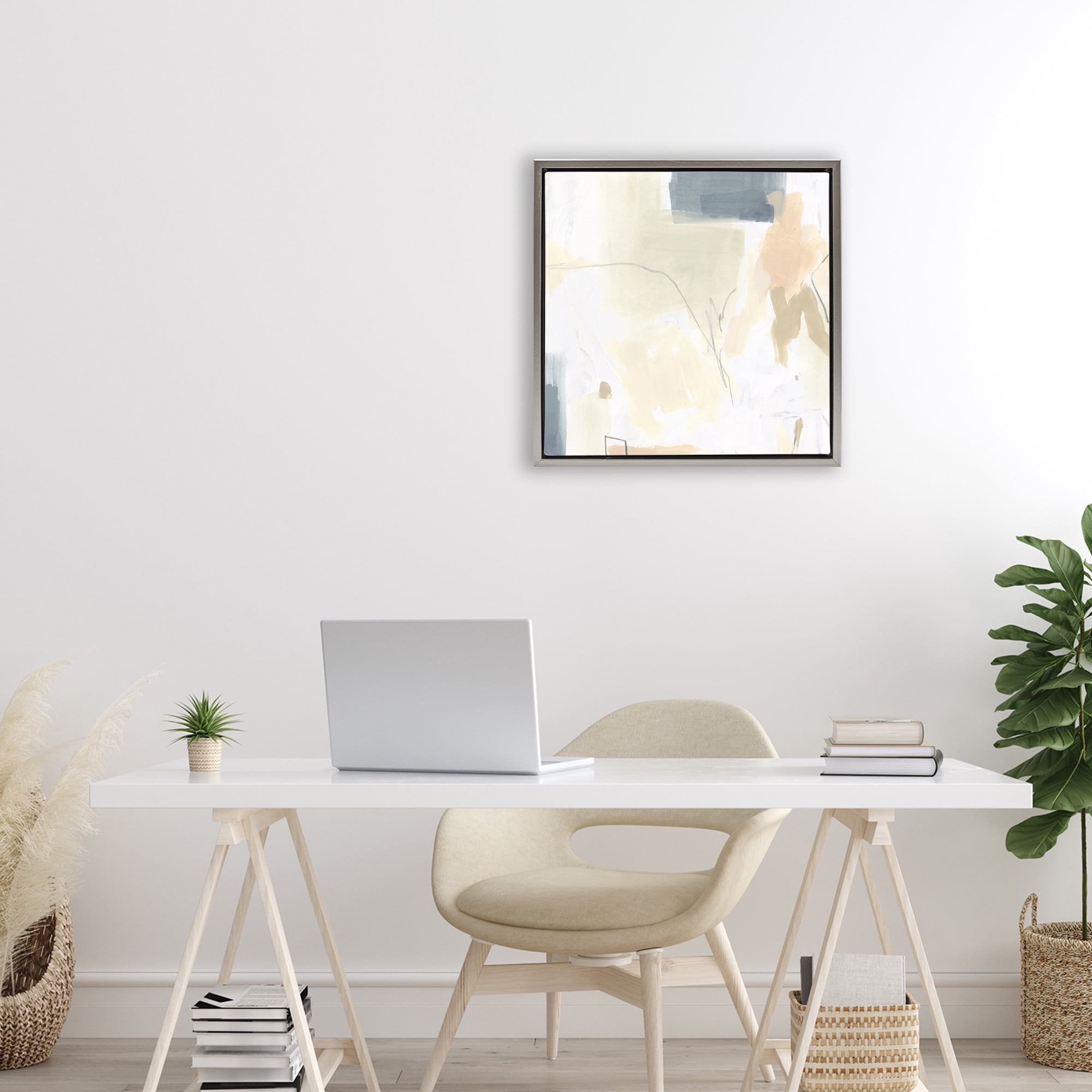 Stupell Industries Plaster Line Abstract Gray Framed Floater Canvas Wall Art, design by June Erica Vess