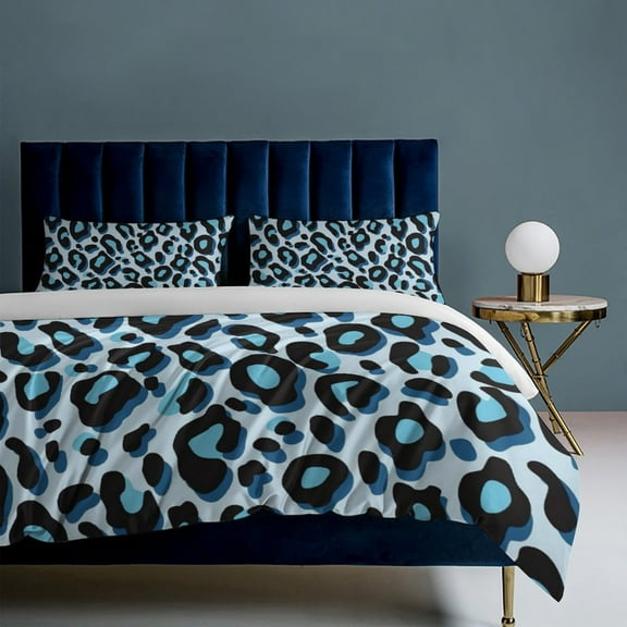 Blue Leopard Print 3-Piece Bedding Set, Luxuriously Soft Bedding with Matching Pillow Shams, Comforter Set Twin Size for Casual Home Decor