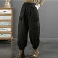 thumbnail image 2 of IROINNID Cargo Pants for Women Loose Patchwork Elastic Waist with Cotton Insulation Large Pocket Work Clothes Cotton Pants,Black, 2 of 4