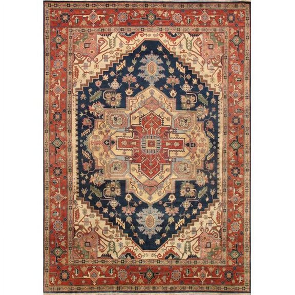 Pasargad Home Serapi Hand-Knotted Wool Area Rug 9' 9" X 14' 0" Navy