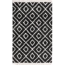 Rugs.com Athena Shag Collection Rug – 5' 3 x 8' Black And White Shag Rug Perfect For Bedrooms, Dining Rooms, Living Rooms