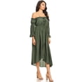 thumbnail image 3 of Womens Casual Boho Long Sleeve Off Shoulder Renaissance Peasant Dress, Olive Green, Small, 3 of 5