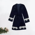 thumbnail image 2 of Women's Gold Velvet Long Sleeve Robes Soft Lace Trim Bathrobe Lightweight Sleepwear Ladies Nightgown with Belt, 2 of 3