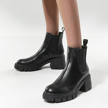 

YOUSNH Thick Heel Thick Sole Boots for Women s Autumn and Winter New Border Round Toe Short Boots Large Boots Womens Boots Black 6.5