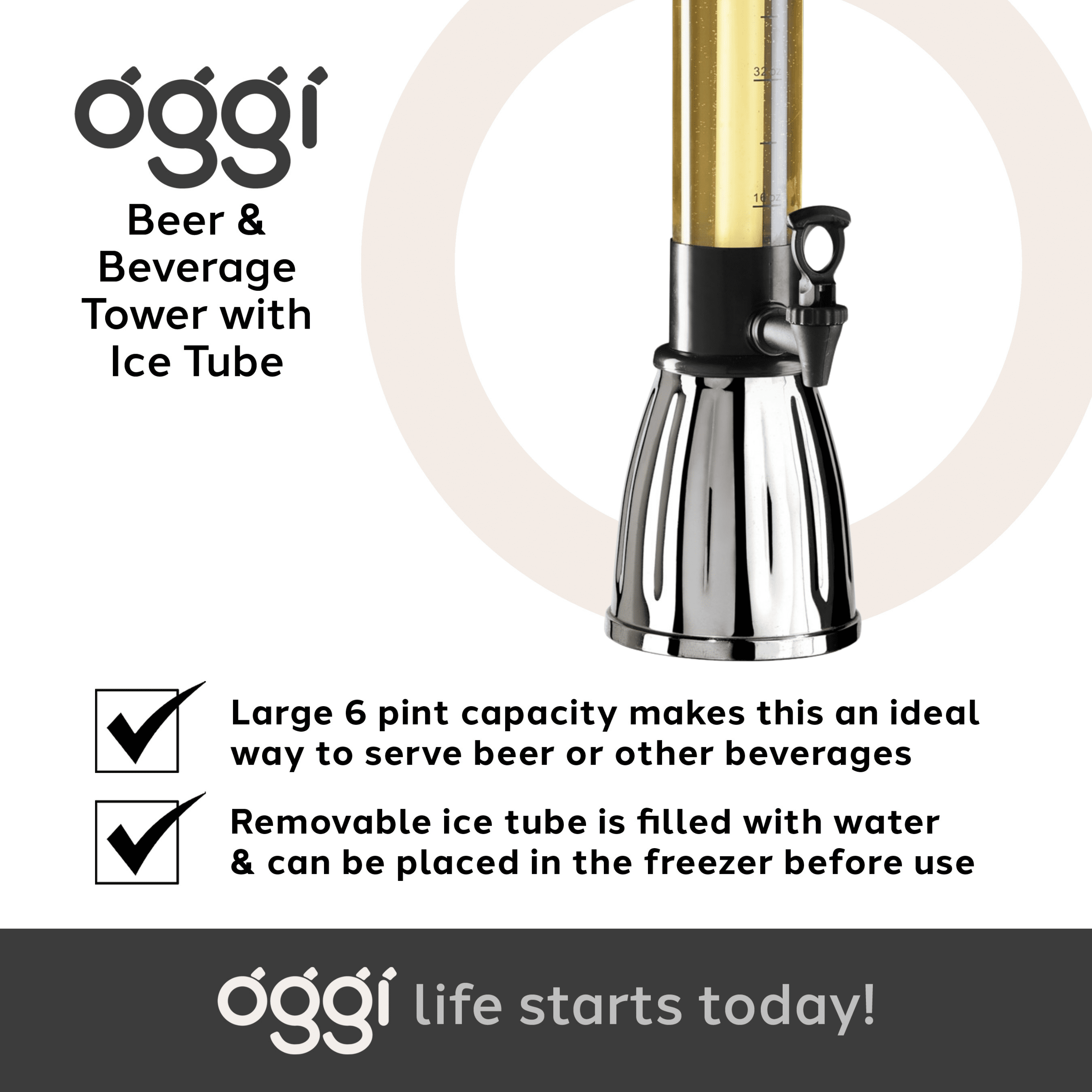 OGGI Beer Tower 3L/100oz - Beverage Dispenser with