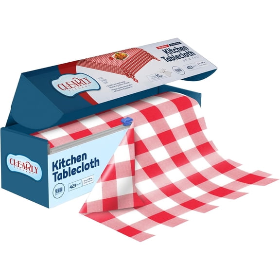 Red Gingham Picnic / Party Plastic Tablecloth Roll, Disposable Picnic colored Table cloth On a Roll With Self Cutter Box,Cut Tablecloth To Your Own Table Size,Indoor/Outdoor, By Clearly Elegant