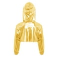 thumbnail image 2 of TiaoBug Shiny Metallic Cropped Hoodie Sweatshirt for Girls Cheerleading Performance Jazz Dance Crop Top Gold 14, 2 of 4