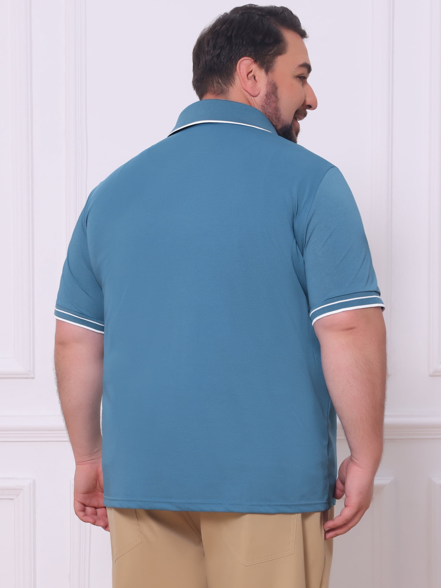 DARING DIVA Men's Big Tall Contrast Trim Short Sleeve Work Office Golf Shirts 6XL Blue