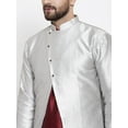 thumbnail image 2 of eloria Men's Indian Traditional Maroon & White Layered Silk Blend Kurta with Churidar Pyjama and jacket Set, 2 of 7