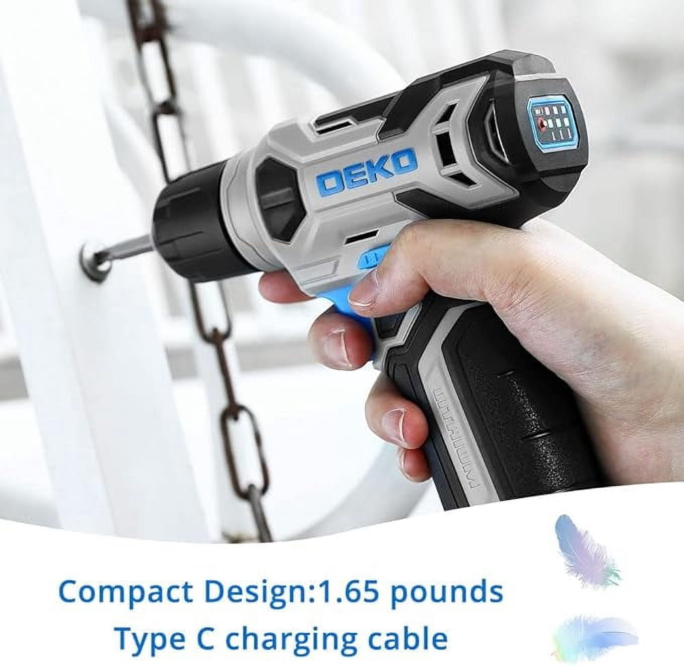 DEKOPRO 8V Cordless Drill Set, Power Drill with 3/8"Keyless Chuck, 13pcs Acessories, Built-in LED, Type-C Charge Cable, Electric Drill Set for Men and Women