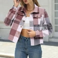 thumbnail image 4 of RYRJJ Womens Cropped Plaid Shacket Flannel Jackets Long Sleeve Button Down Shirts Fall Fashion Coat Tops with Pockets(Red,XXL), 4 of 4