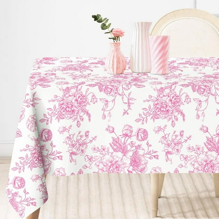 

Pink Floral Tablecloth Rectangle Wildflower Fabric Table Cloth Washable Floral Table Cover for Picnic Dinner Table Decoration 60 x 120 Inch