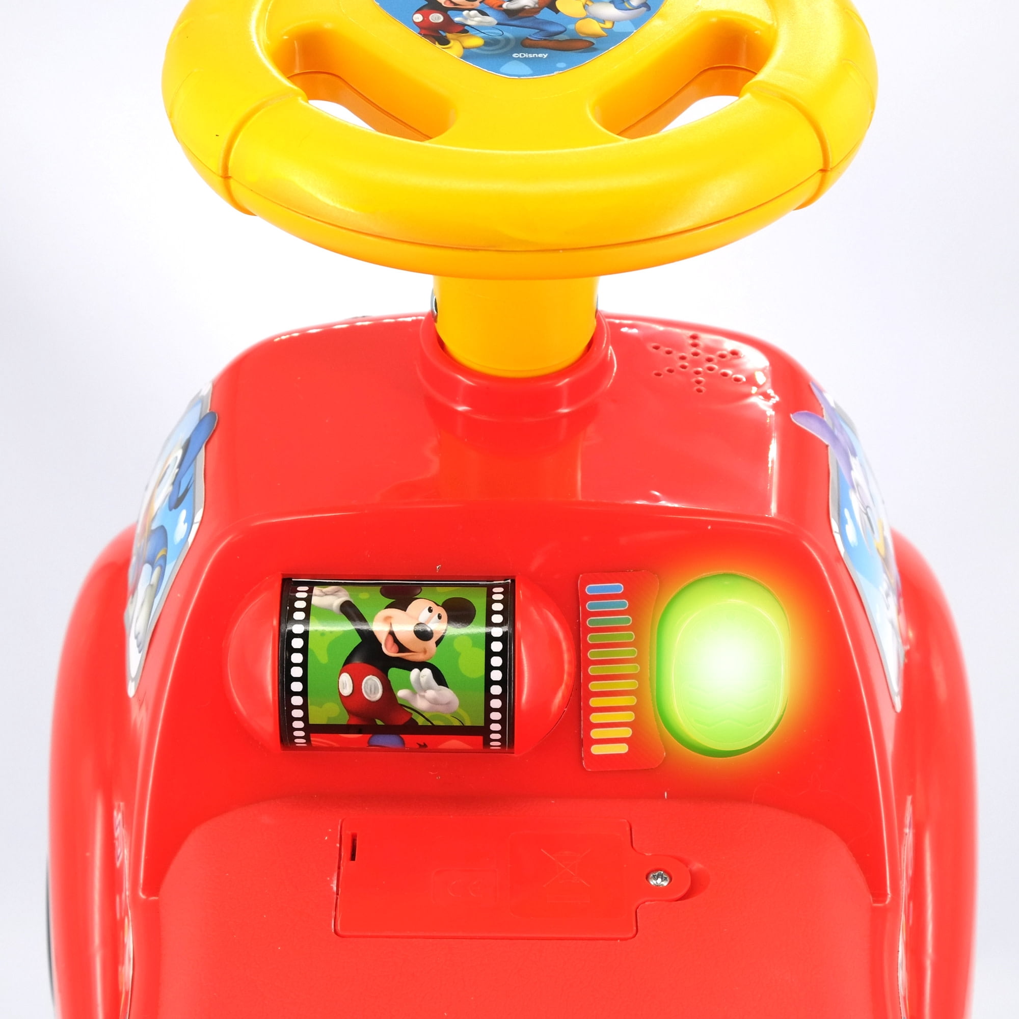 Kiddieland: My First Ride-On - Mickey Mouse - Red & Yellow, Disney Lights & Sounds Foot-To-Floor Vehicle, Spin Roller & Steer Wheel, Toddlers 12-36mo