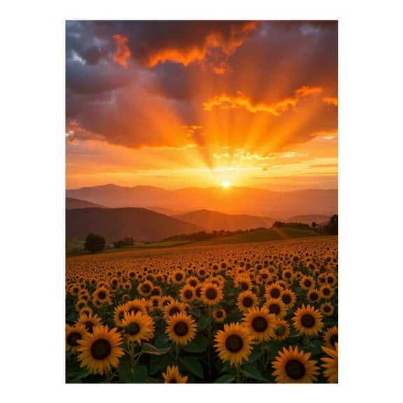Diamond Art Kit for Adults, Sunset Over Sunflower Field Diamond Painting for Adults Beginners, 5D DIY Diamond Art Painting Kits, Colorful Diamond Painting Craft for Home Decor 12x16