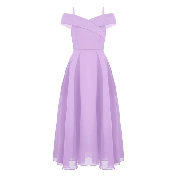 CHICTRY Kids Girls Chiffon Off Shoulder Flower Girls Dress Bridesmaid Pageant First Communion Gown A-Line Maxi Dress Lavender 8
