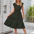 thumbnail image 1 of Vestidos midi Vestido de mujer de una línea sin mangas con cuello en V vestido largo suave para cóctel (verde oscuro L) Ygjytge para Mujer Verde oscuro T S, 1 of 7