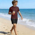 thumbnail image 6 of AHTJRT Boys Swimsuits Crewneck Shirt Swim Tops and Board Shorts Lightweight Summer Rash Guard Short Sleeve Bathing Suits Wine 11-12 Years, 6 of 10