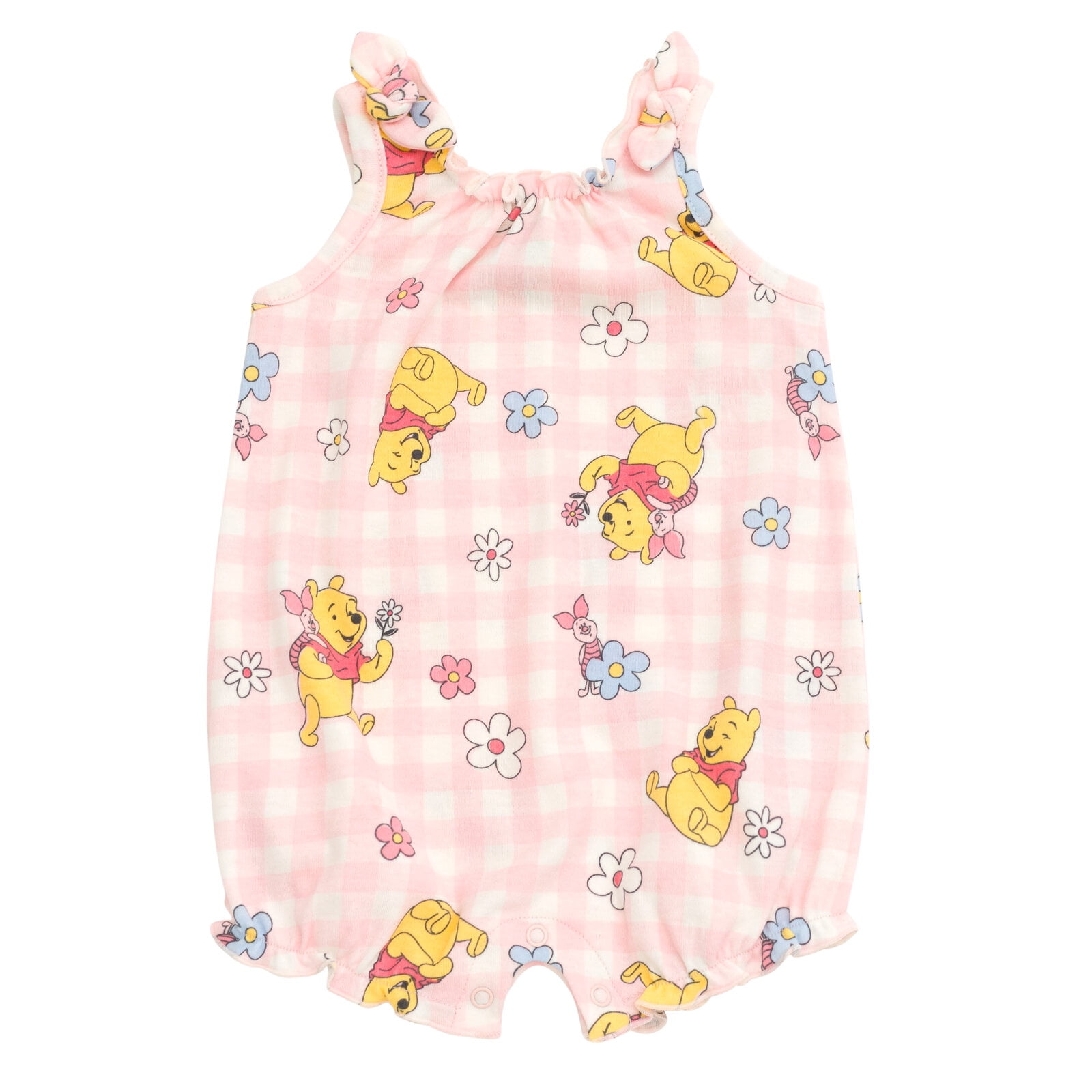 Disney Winnie the Pooh Baby Girls' 2-Pack Short Sleeve and Sleeveless Bubble Romper Set Tusk and Pink Winnie the Pooh and Piglet