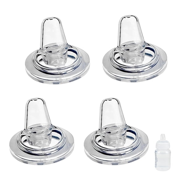 XIRQI Sippy Spout Nipples for Anti-Colic Baby Bottles, Transition Straw Sippy Cup 100% Food Grade Silicone Soft Nipple, 6M+, Nipples Pack of 4