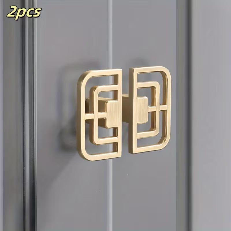 2-Pack Vintage Gold Brass Pull Handles - Round Cabinet and Drawer Handles with New Chinese Pattern for Wardrobe, Cupboards, and Furniture