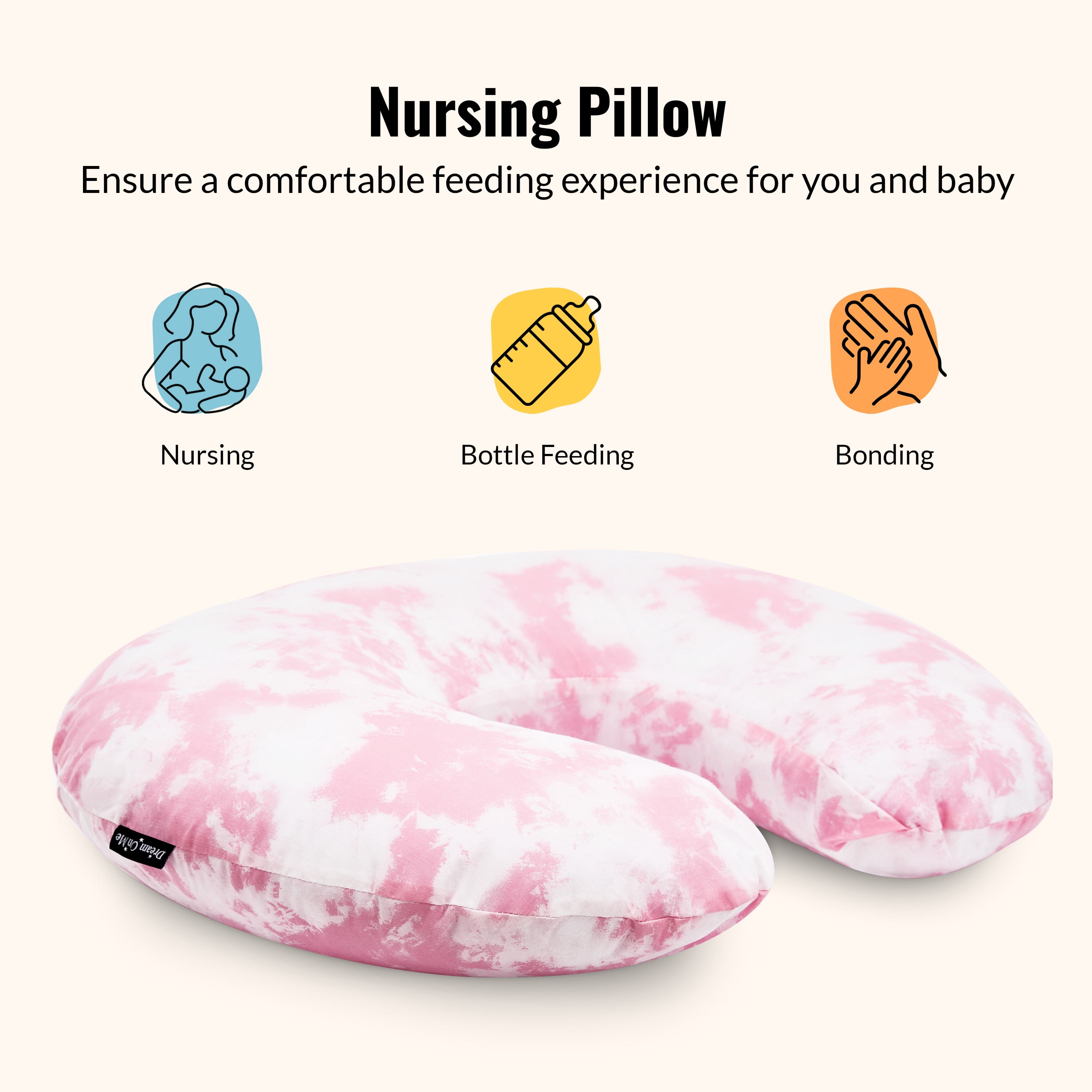Dream On Me Beeboo Nursing Pillow and Positioner, Breastfeeding and Bottlefeeding Pillow, Removable and Washable Pillow Cover, Soft and Breathable Fabric in Pink