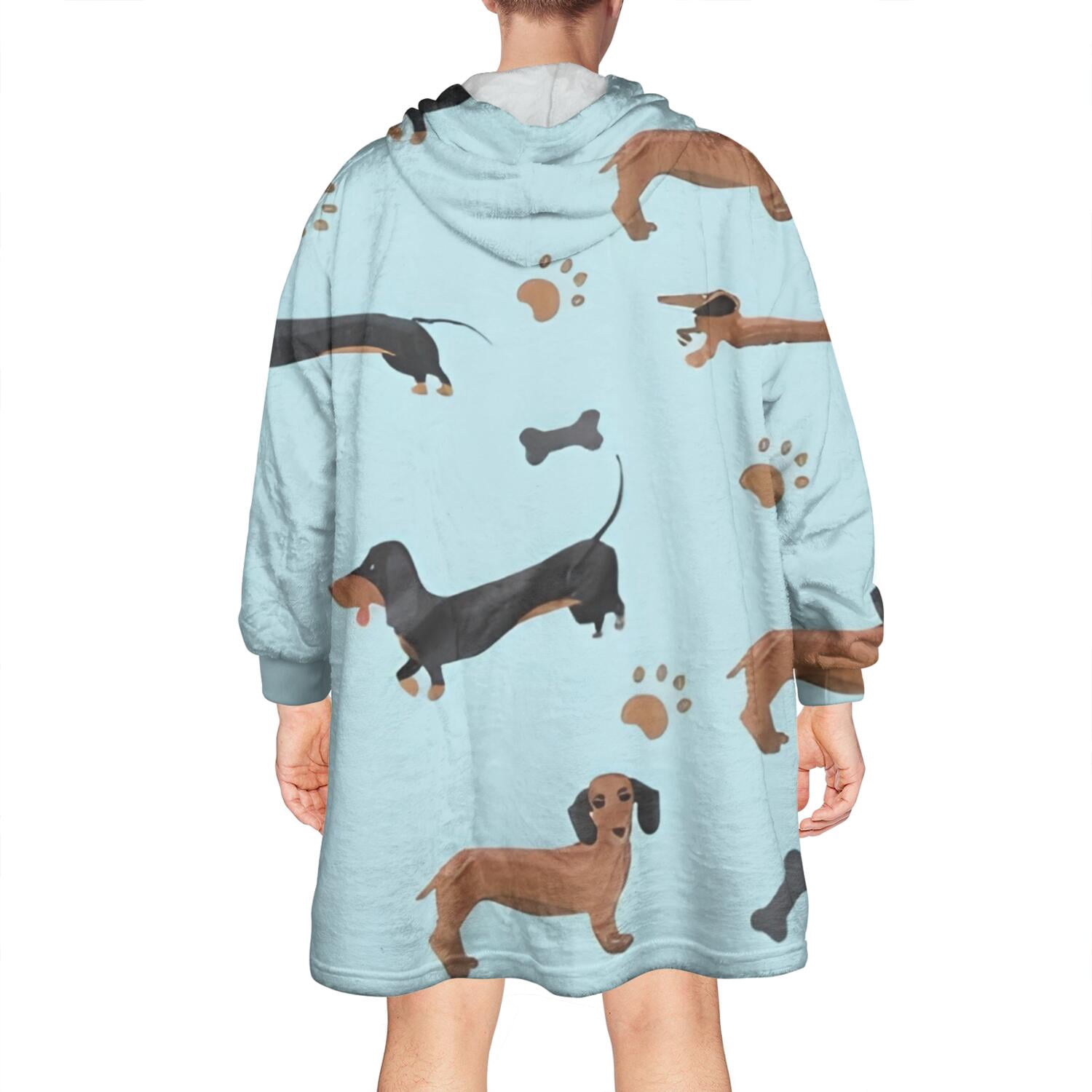 Wearable Oversized Blanket,Dachshund Footprint Bone Wearable Blanket Hoodie for Adults,Cozy Hooded Blankets with Super Pockets,Super Warm Fuzzy Pullover for Women & Men