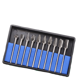 thumbnail image 1 of Juego de herramientas de escultura de madera (juego de 10 piezas 3 * 6 cabeza de molienda de acero de tungsteno Caja azul plateada 6-01, cabezal de molienda de cuchillo de escultura de archivo rotativo, juego de herramientas de talla de madera escultura de raíz ZefeiWu 1327533496223, 1 of 1