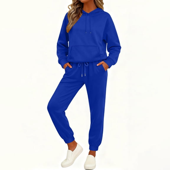 Womens 2 piece Outfits Lounge Sets Sweatsuits Hoodies Long Sleeve Sweat Set Fleece Fall Fashion Clothing 2025 Blue XL