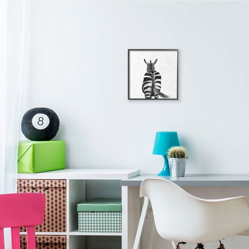 Stupell Industries Zebra Butt Behind Black White Minimal Drawing Framed Wall Art Design by Victoria Borges, 12" x 12", Black Framed
