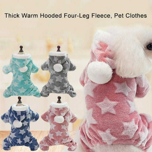 Star Moon Print Puppy Dog Fleece Warm Winter Coat Jumpsuit Pet Hooded Pajamas