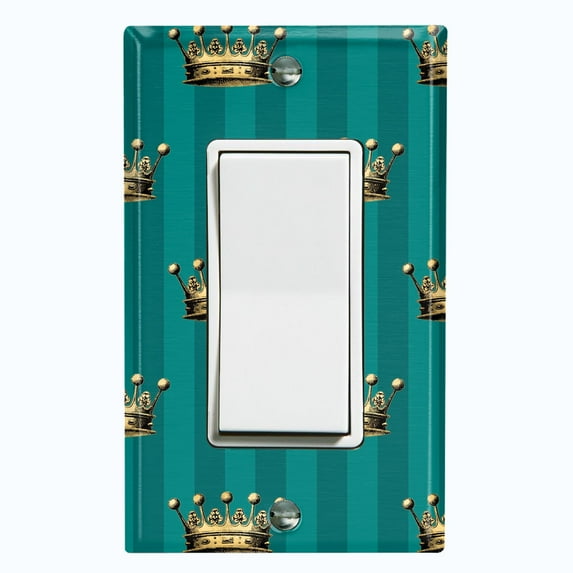 Metal Light Switch Plate Cover Elegant Yellow Crown Green Striped Damask DAM099