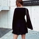 thumbnail image 5 of Vestido de manga larga con cuello en V para mujer, dobladillo con volantes, vestido corto informal, falda de playa, 5 of 6