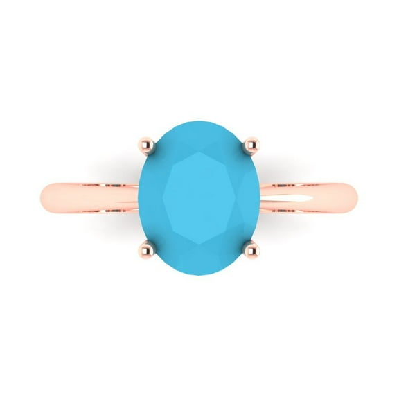 Clara Pucci 14K Rose Gold 2.5ct Turquoise Solitaire Ring for Women