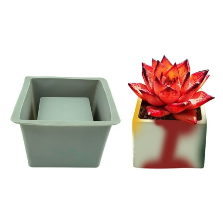 Lightning Deals of Today 2022 Botrong Cement Flower Pot Glue Mold DIY Succulent Flower Pot Square Round Flower Pot Silicone Mold Clearance Under 5