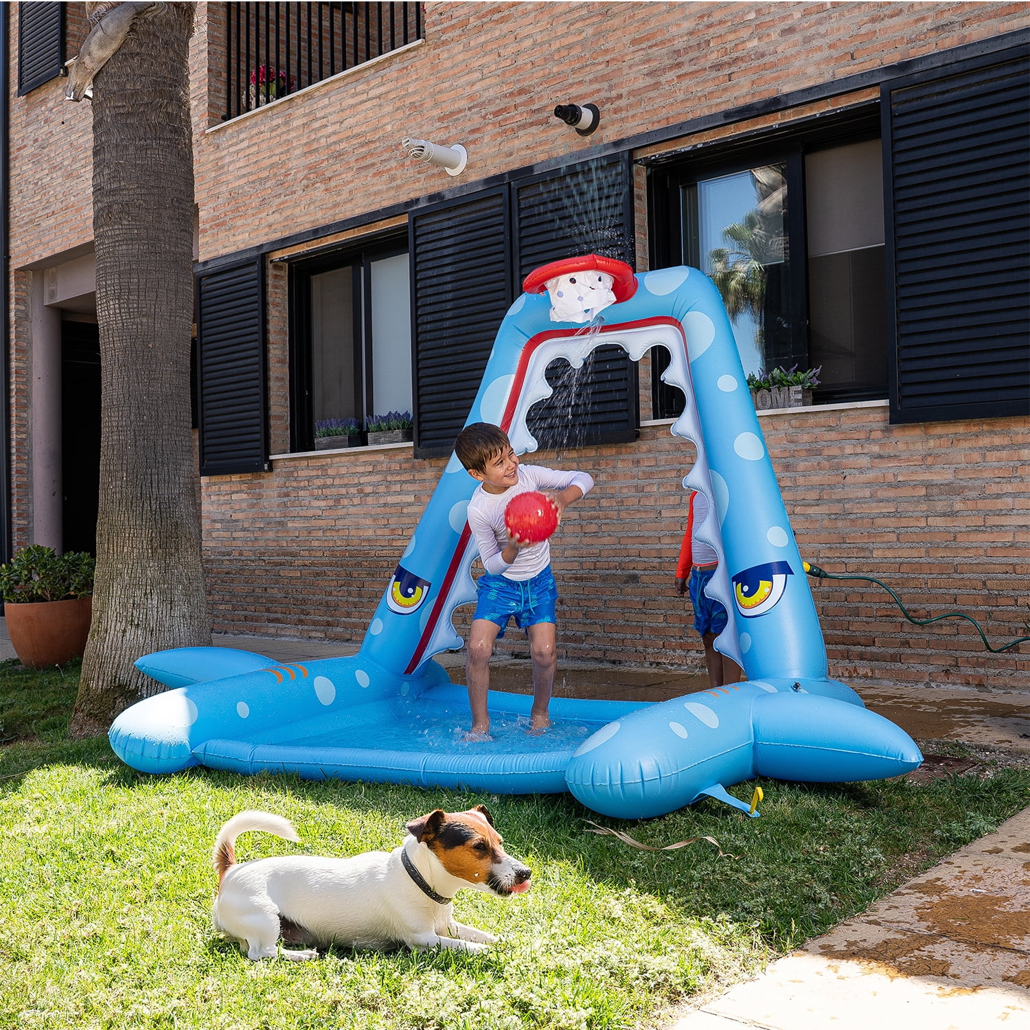 Zone Tech Giant Inflatable Shark Sprinkler Splash Pad with Basketball Hoop and Water Toys - Fun Sprinkler Summer Outdoor Game