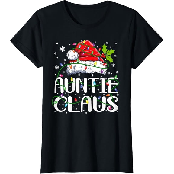 Auntie Claus Shirt Christmas Lights Pajama Family Matching T-Shirt