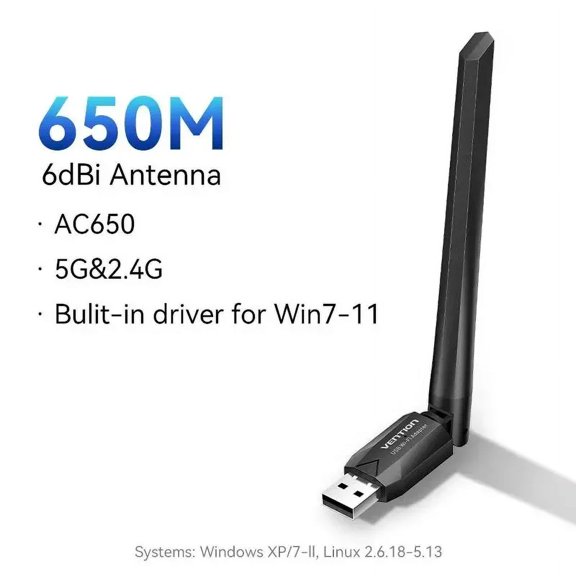 Vention WiFi Adapter AC650 WiFi5 5G&2.4G USB WiFi Card Dongle for PC Desktop Laptop Wifi Antenna USB Ethernet Network Card