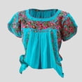 thumbnail image 2 of Wang6 Women's Plus Sized Short Sleeve Tshirts Causal Floral Embroidered Pleaded Tops Summer Loose Fit Crew Neck Tees Shirts Sky Blue XL, 2 of 3