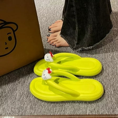 Sanrio Kawaii Hello Kitty Slippers Y2K Women Wedge Flip Flop High Heels Slippers Cartoon Outdoor Anti-Slip Beach Platform Shoes
