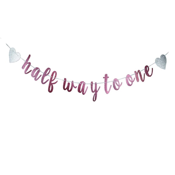 Generic Half Way To One Banner - Baby Shower & Half Year Old Birthday Party Decorations, Pink, 5.35 Inch Letters