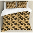thumbnail image 1 of Leaves Duvet Cover Set Queen Size, Boho Monochrome Monstera Plants in Contour Form on Striped Background, Decorative 3 Piece Bedding Set with 2 Pillow Shams, Black Ginger and White, by Ambesonne, 1 of 3